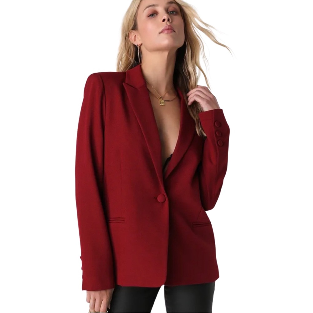 Lulus Suit and Score Burgundy Crepe Blazer Quiet Luxury Classic Preppy NWT